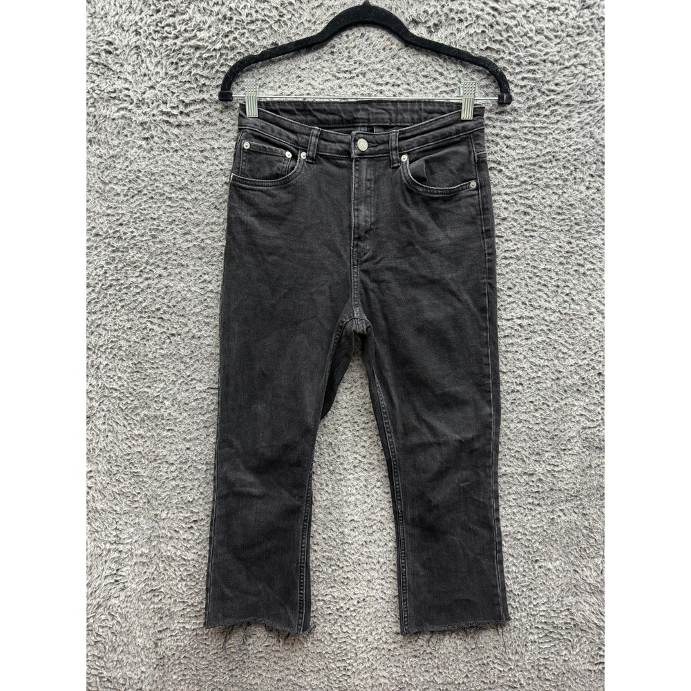 Weekday Kick Tuned Black Straight Leg Crop Distressed Denim Jeans Womens Size 27